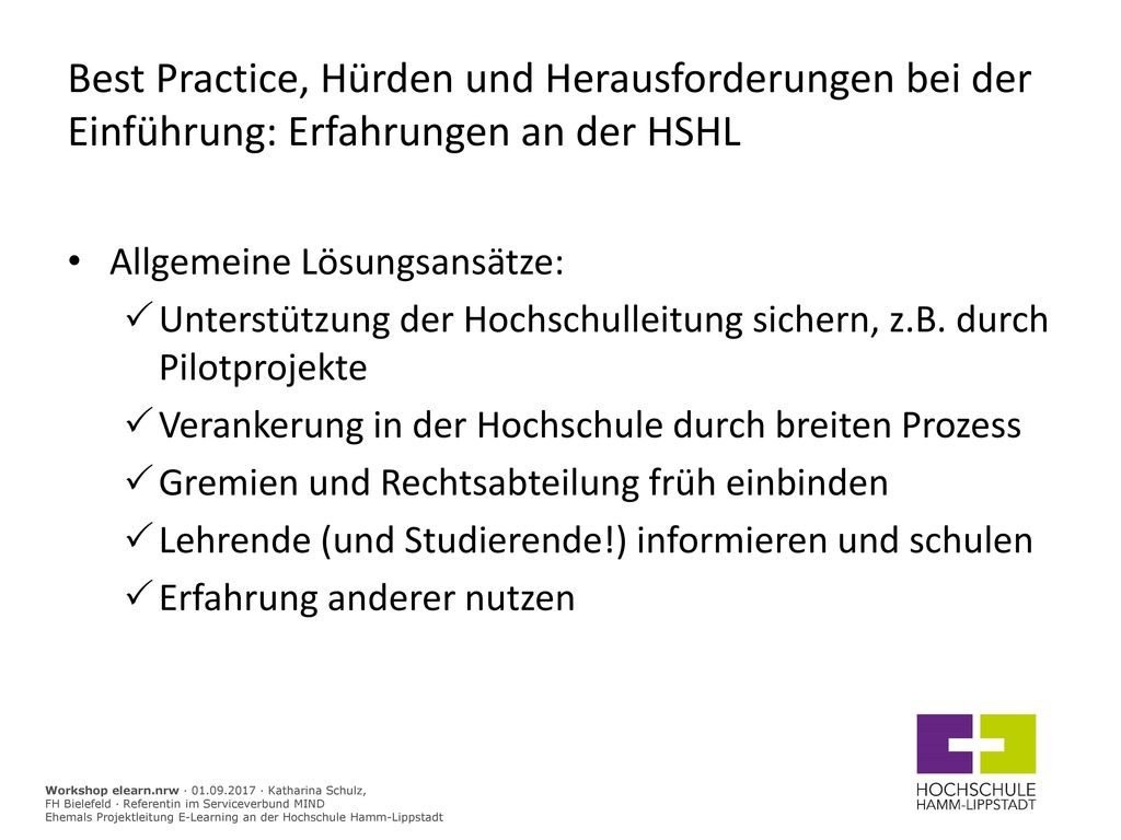 Best Practice, Hürden und Herausforderungen bei der Einführung: Erfahrungen an der HSHL