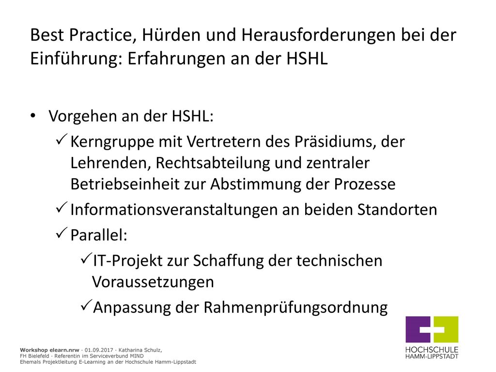 Best Practice, Hürden und Herausforderungen bei der Einführung: Erfahrungen an der HSHL