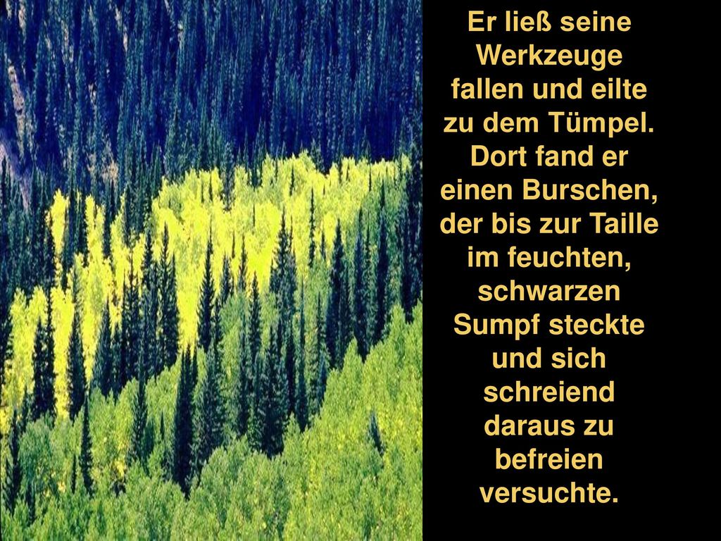 Er ließ seine Werkzeuge fallen und eilte zu dem Tümpel