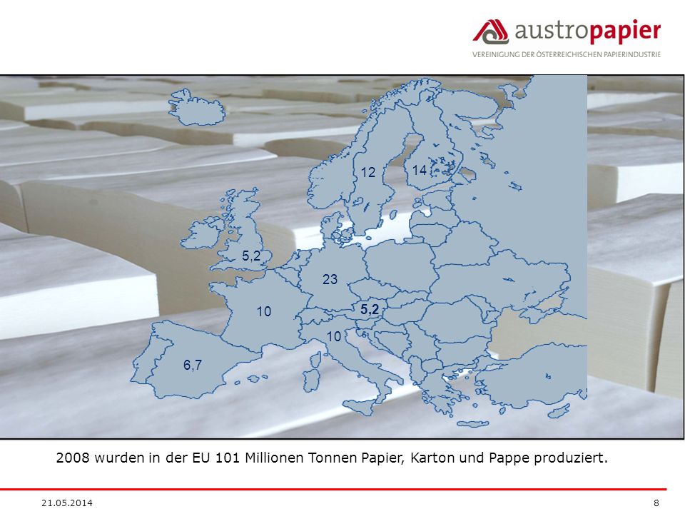 , , , wurden in der EU 101 Millionen Tonnen Papier, Karton und Pappe produziert.