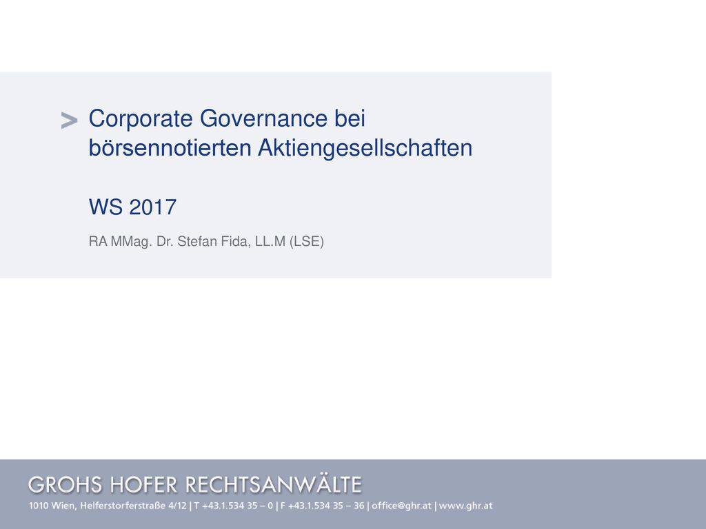 Corporate Governance bei börsennotierten Aktiengesellschaften WS 2017
