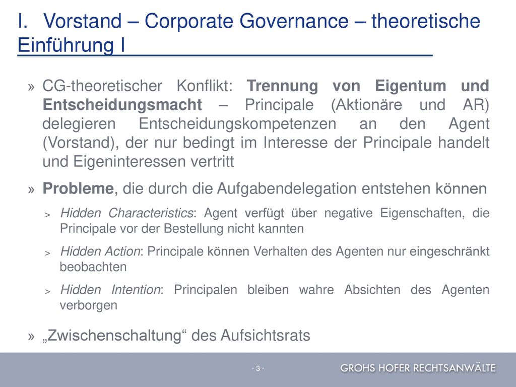 I. Vorstand – Corporate Governance – theoretische Einführung I