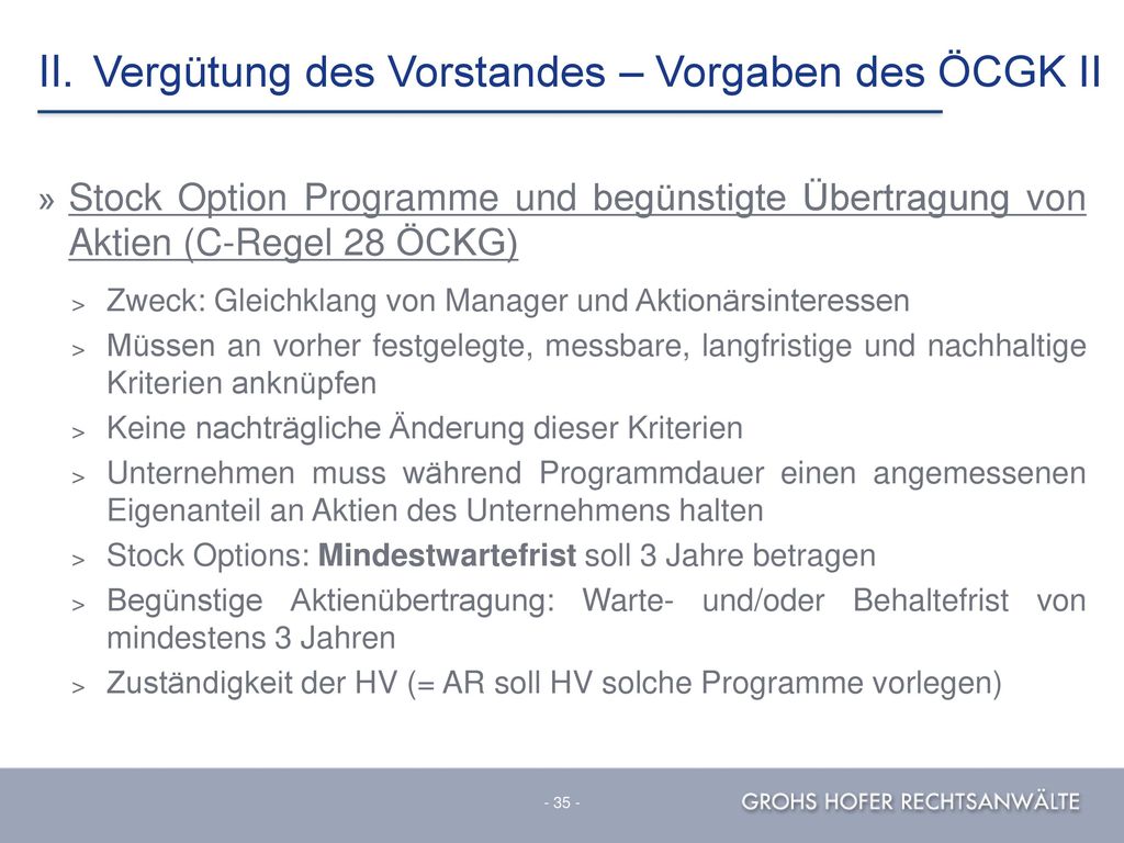 II. Vergütung des Vorstandes – Vorgaben des ÖCGK II