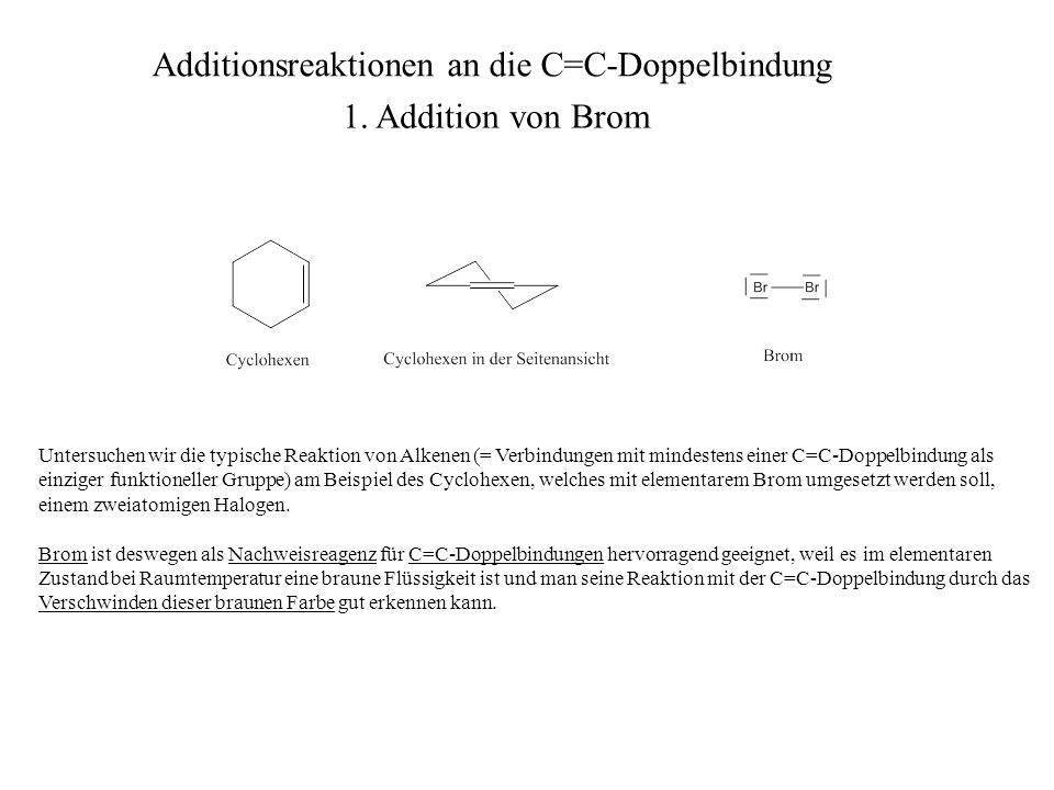 Additionsreaktionen an die C=C-Doppelbindung 1. Addition von Brom