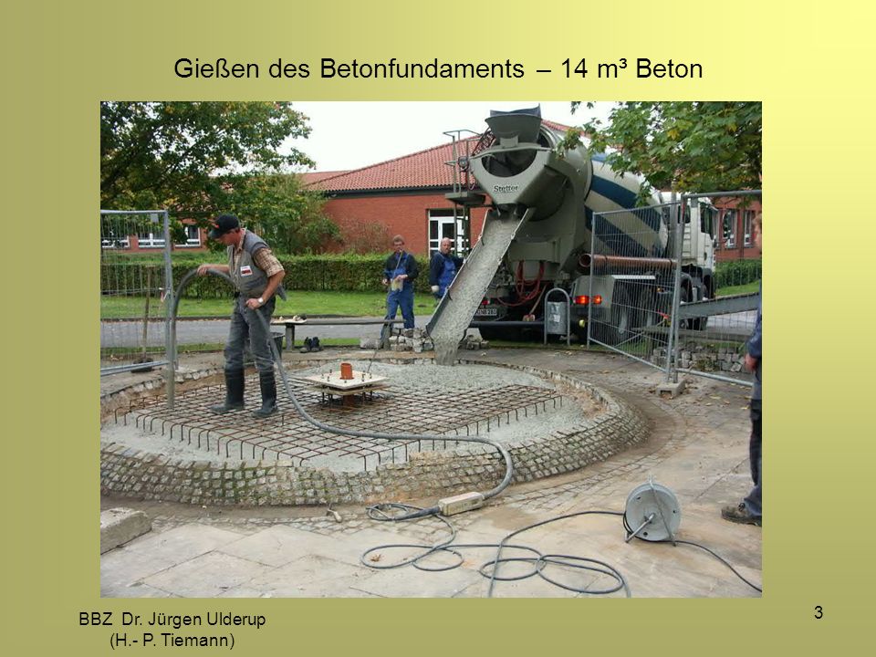 Gießen des Betonfundaments – 14 m³ Beton