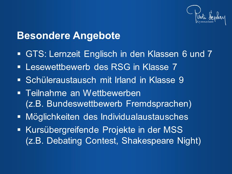 Besondere Angebote GTS: Lernzeit Englisch in den Klassen 6 und 7