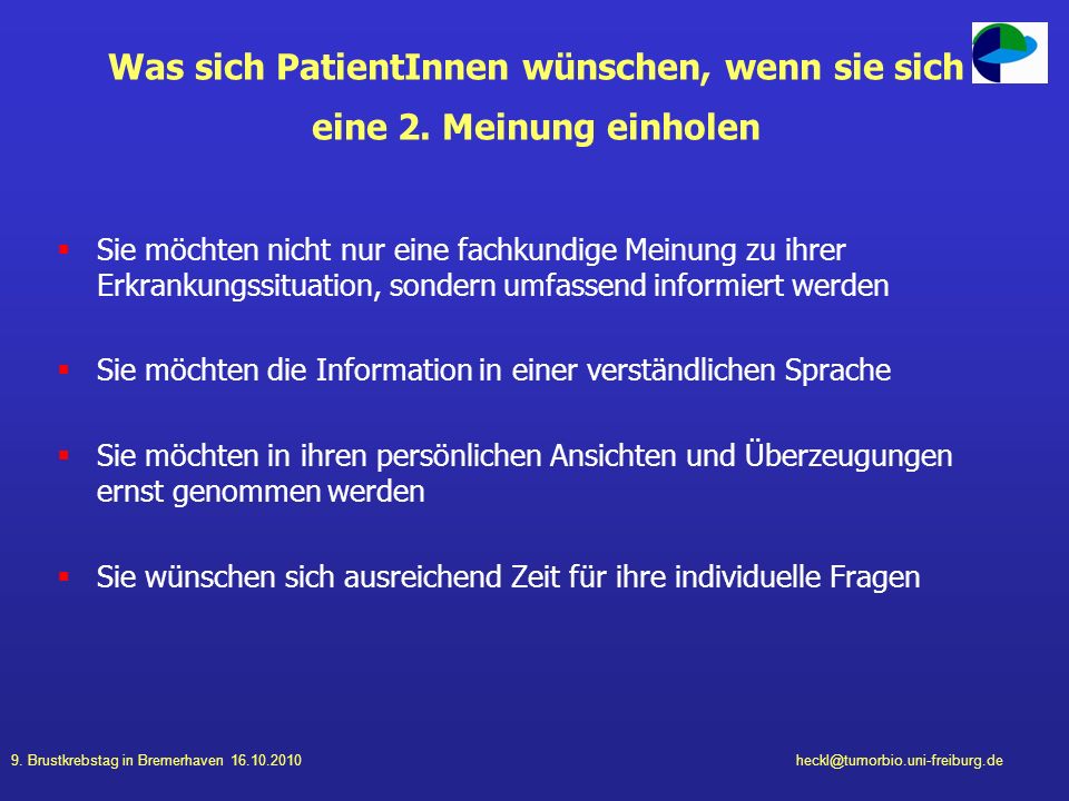 Was sich PatientInnen wünschen, wenn sie sich eine 2. Meinung einholen