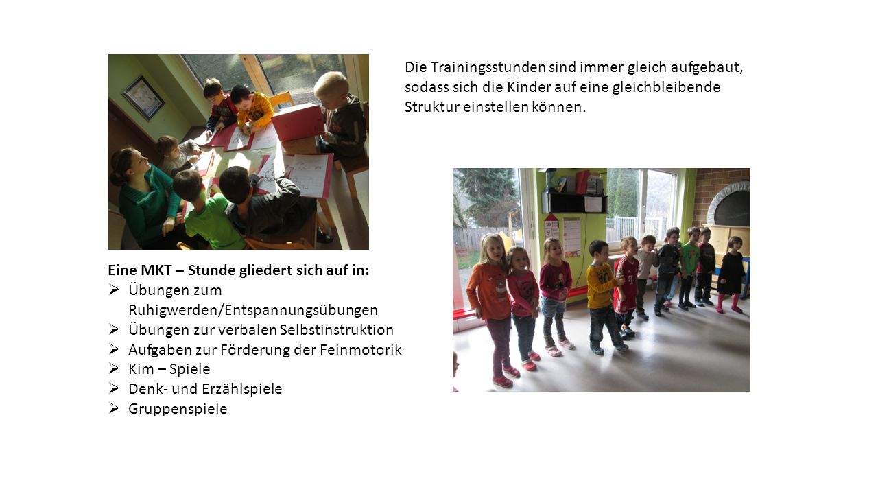 Die Trainingsstunden sind immer gleich aufgebaut, sodass sich die Kinder auf eine gleichbleibende Struktur einstellen können.