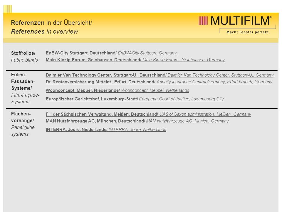 Referenzen in der Übersicht/ References in overview