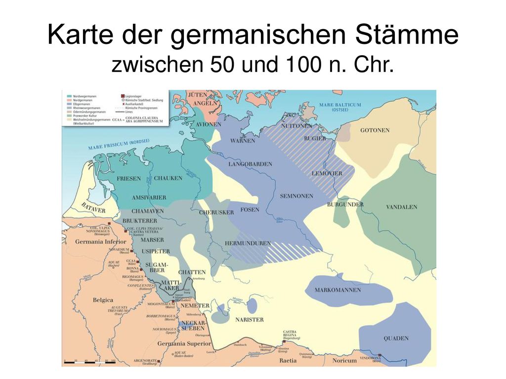 Karte der germanischen Stämme zwischen 50 und 100 n. Chr.