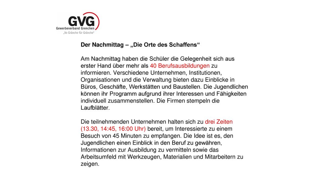 Der Nachmittag – „Die Orte des Schaffens