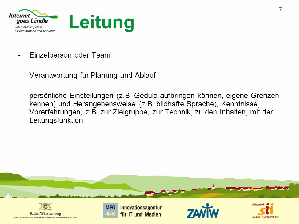 Leitung Einzelperson oder Team Verantwortung für Planung und Ablauf