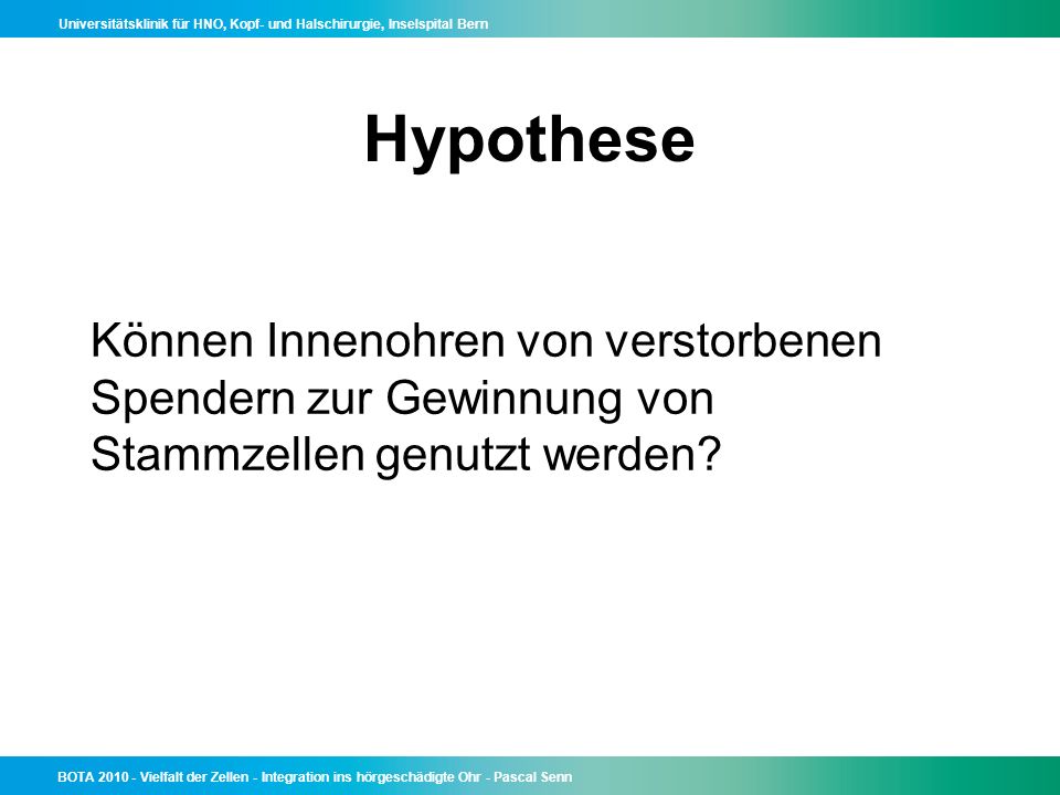 Hypothese Können Innenohren von verstorbenen Spendern zur Gewinnung von Stammzellen genutzt werden