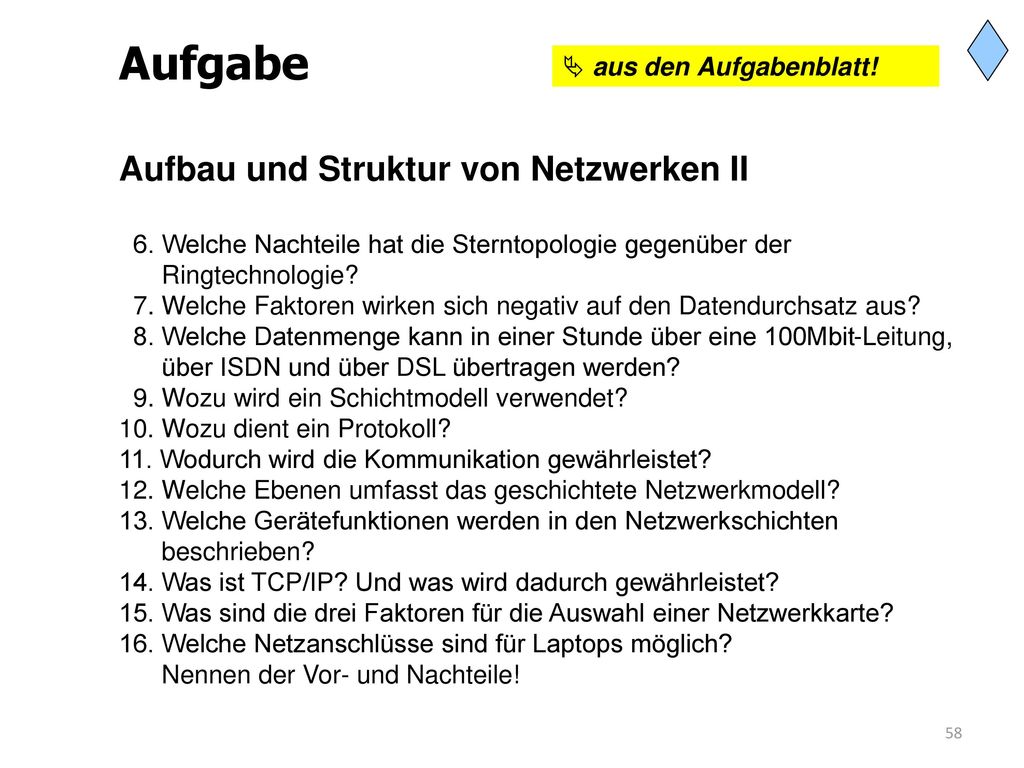 Aufgabe Aufbau und Struktur von Netzwerken II  aus den Aufgabenblatt!