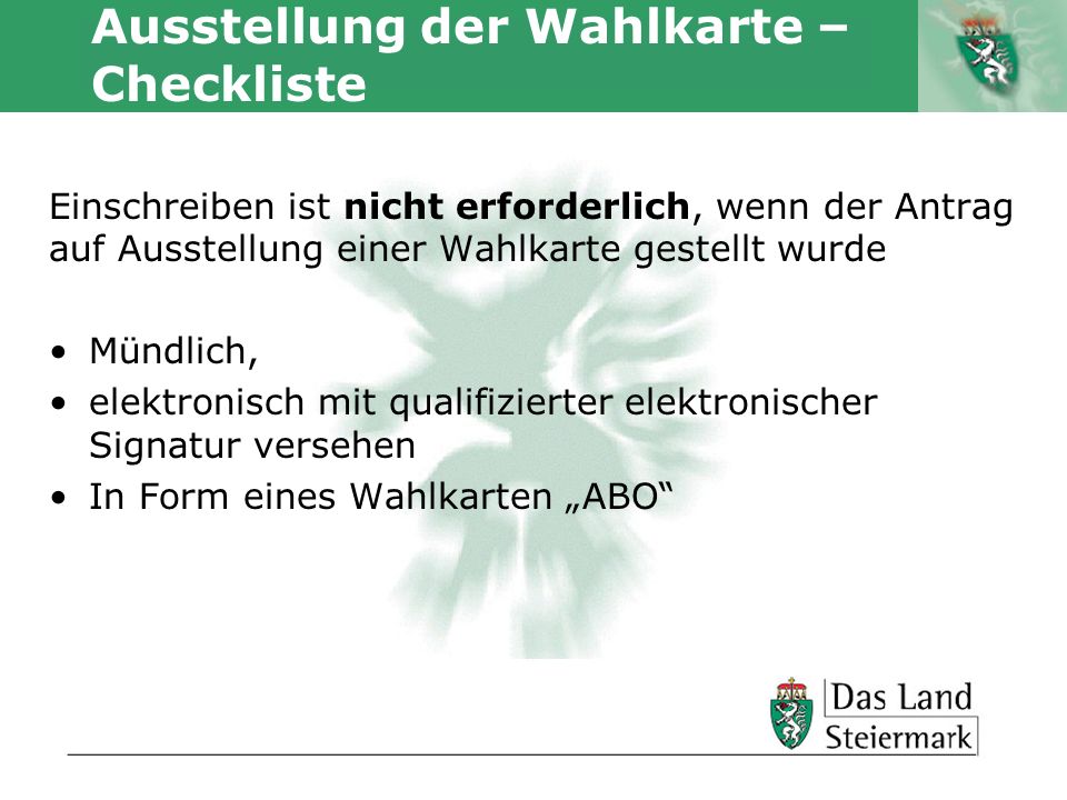 Ausstellung der Wahlkarte – Checkliste