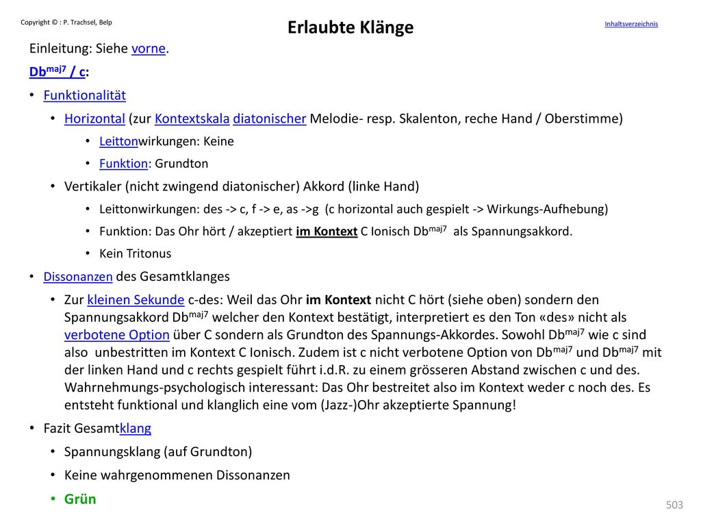 Erlaubte Klänge Grün Einleitung: Siehe vorne. Dbmaj7 / c: