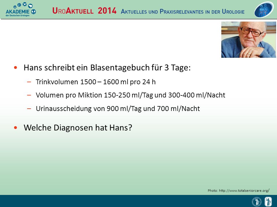 Hans schreibt ein Blasentagebuch für 3 Tage: