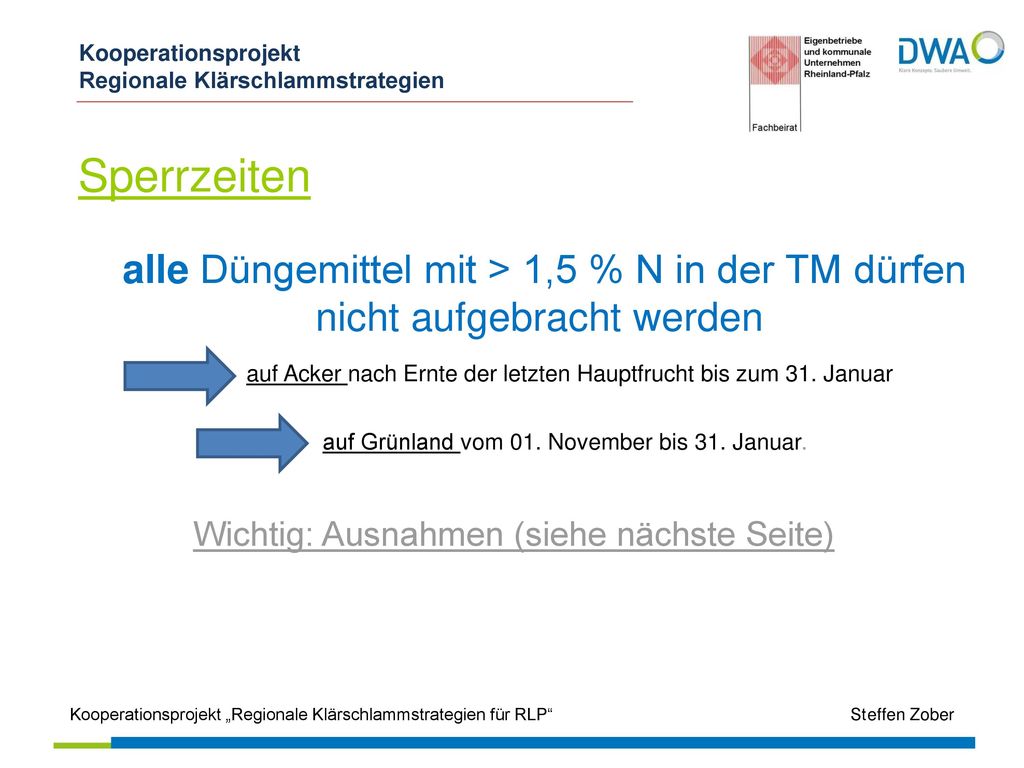 Sperrzeiten alle Düngemittel mit > 1,5 % N in der TM dürfen nicht aufgebracht werden.