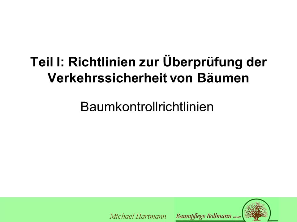 Teil I: Richtlinien zur Überprüfung der Verkehrssicherheit von Bäumen