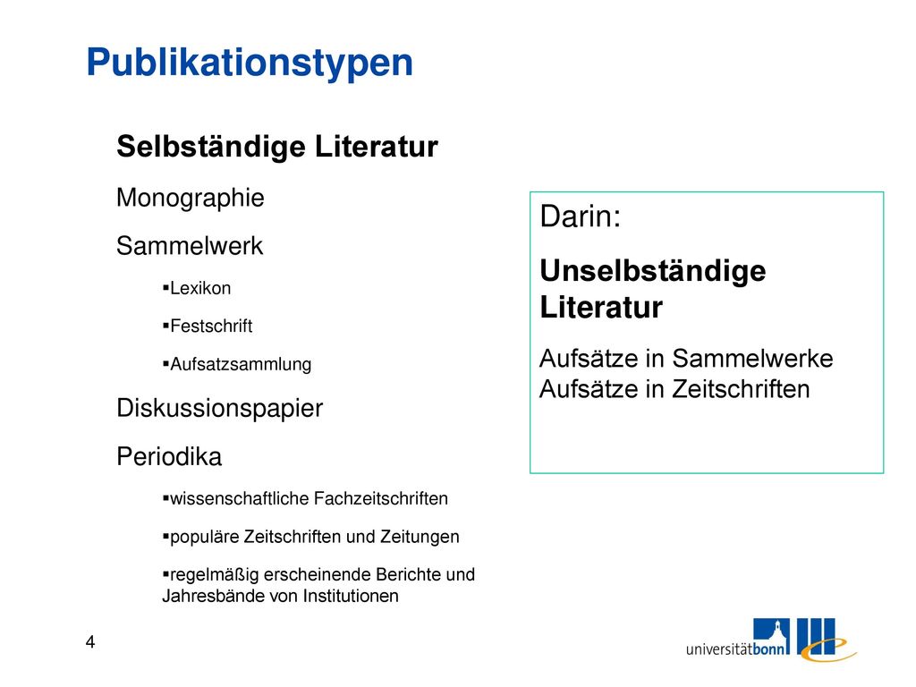 Publikationstypen Selbständige Literatur Darin:
