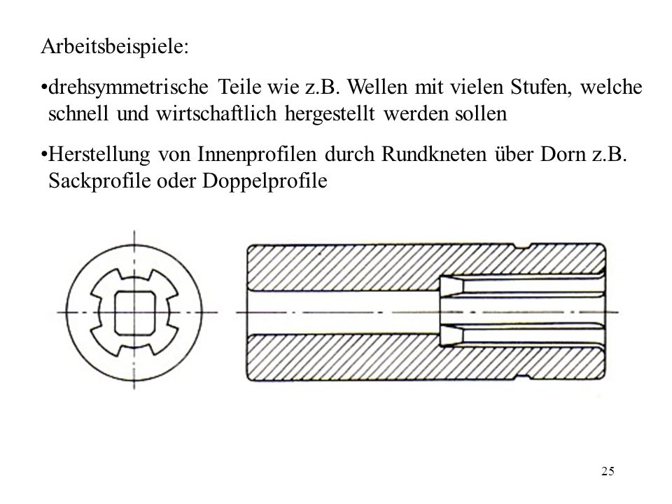 Arbeitsbeispiele: drehsymmetrische Teile wie z.B. Wellen mit vielen Stufen, welche schnell und wirtschaftlich hergestellt werden sollen.