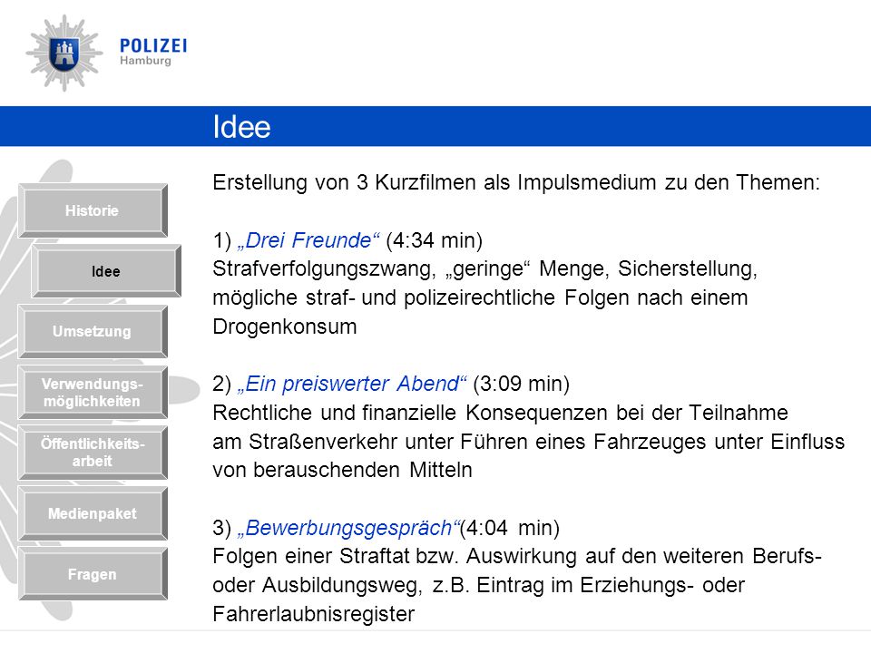 Idee Erstellung von 3 Kurzfilmen als Impulsmedium zu den Themen: