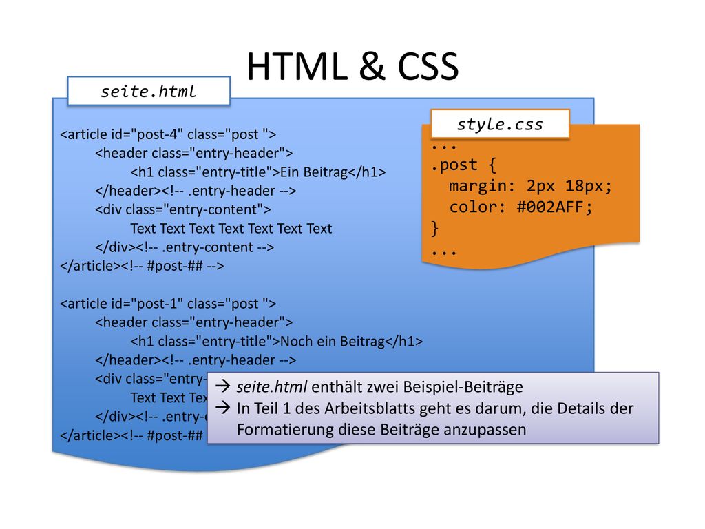 HTML & CSS seite.html style.css ... .post { margin: 2px 18px;