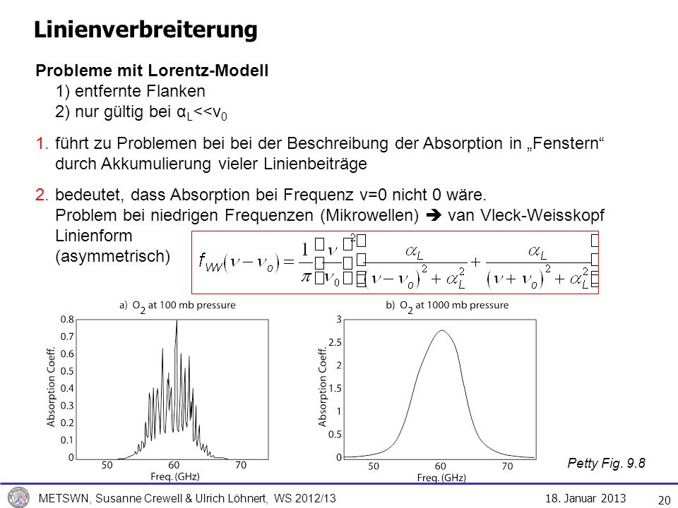 Linienverbreiterung Probleme mit Lorentz-Modell 1) entfernte Flanken 2) nur gültig bei αL<<ν0.