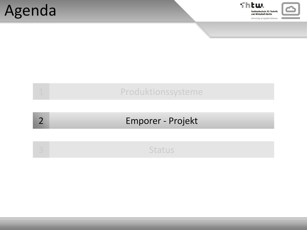 Agenda Produktionssysteme 1 Emporer - Projekt 2 Status 3