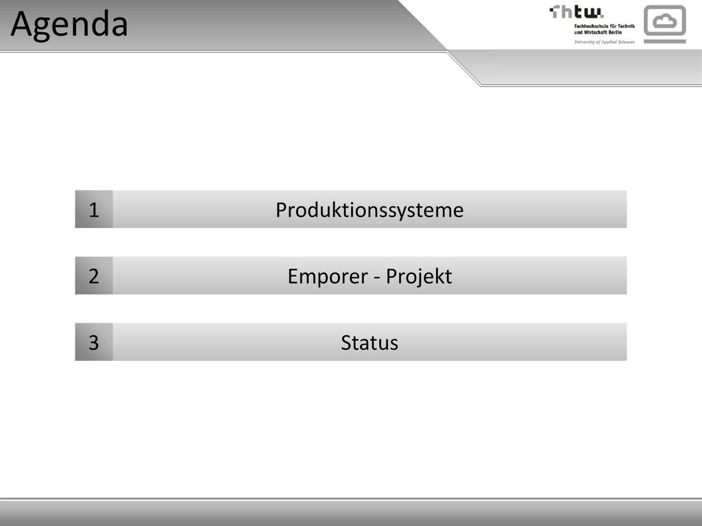 Agenda Produktionssysteme 1 Emporer - Projekt 2 Status 3