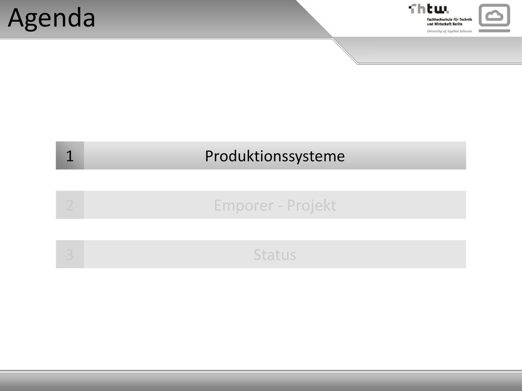 Agenda Produktionssysteme 1 Emporer - Projekt 2 Status 3