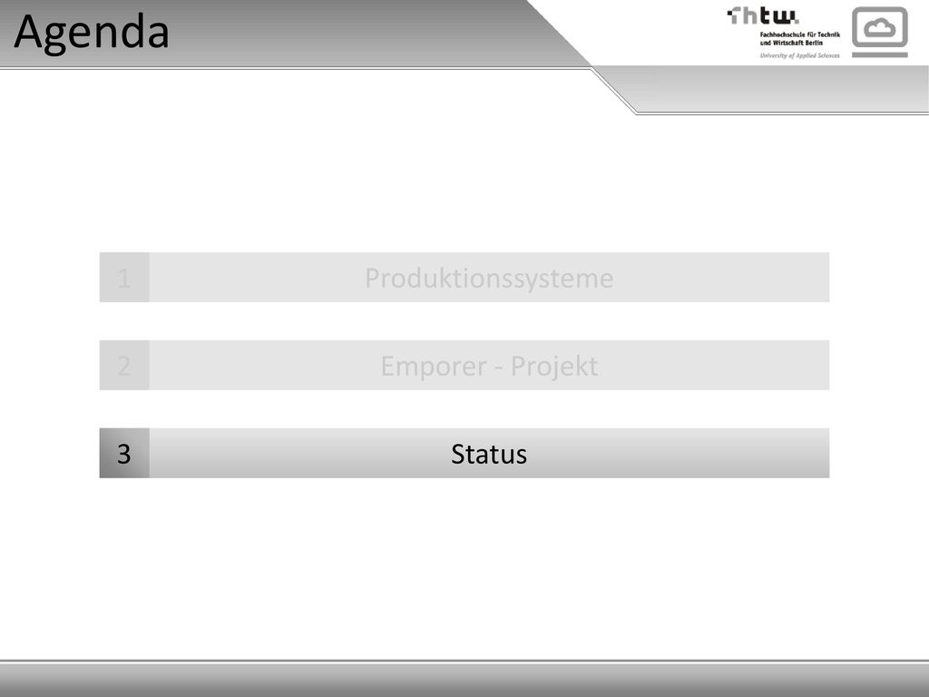 Agenda Produktionssysteme 1 Emporer - Projekt 2 Status 3