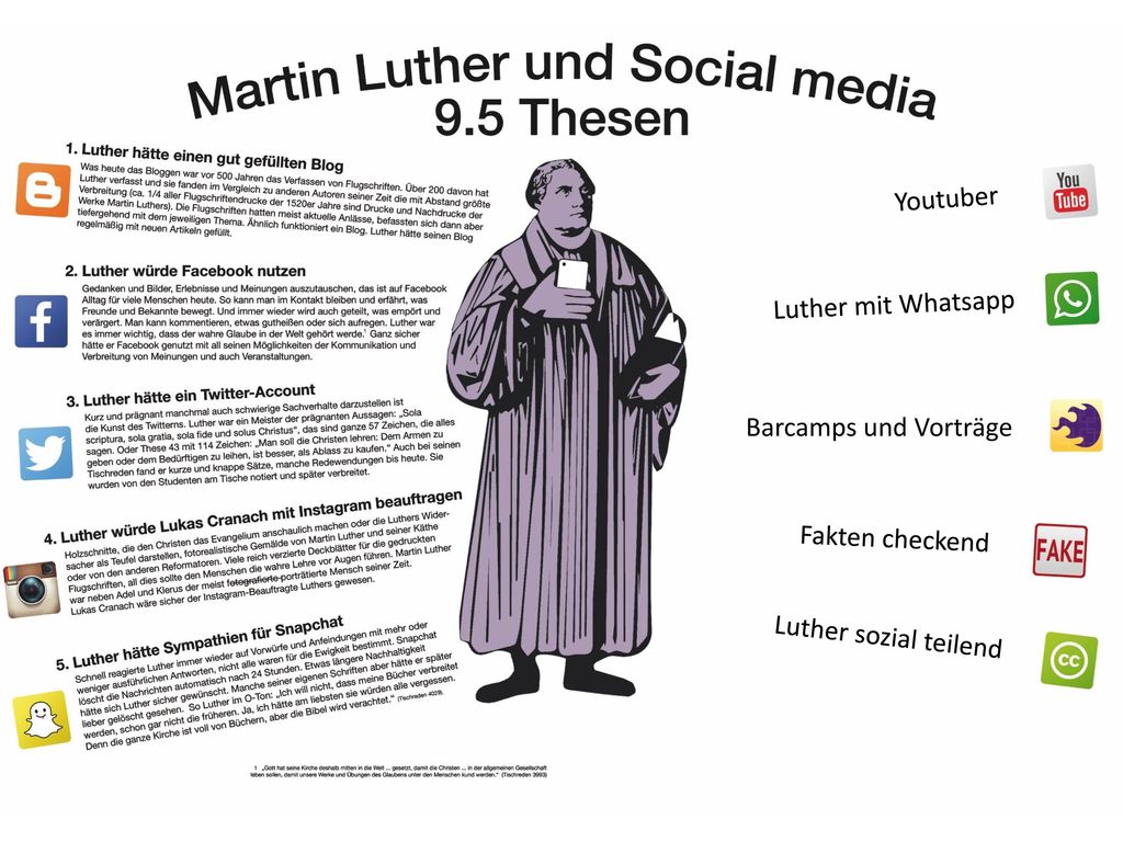 Youtuber Luther mit Whatsapp Barcamps und Vorträge Fakten checkend Luther sozial teilend
