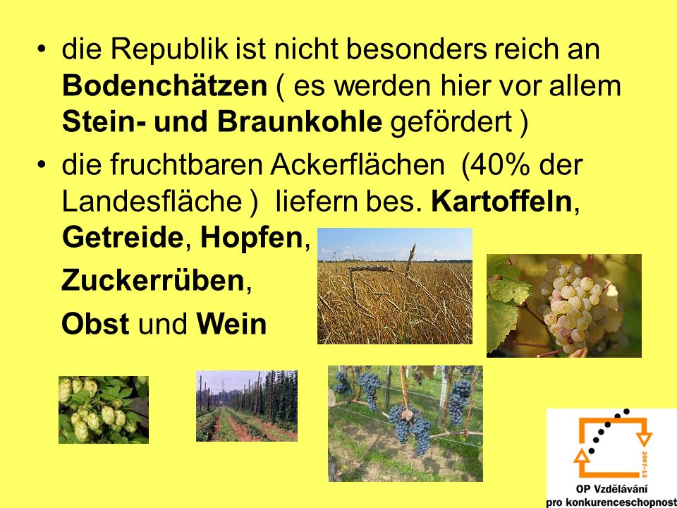 die Republik ist nicht besonders reich an Bodenchätzen ( es werden hier vor allem Stein- und Braunkohle gefördert )