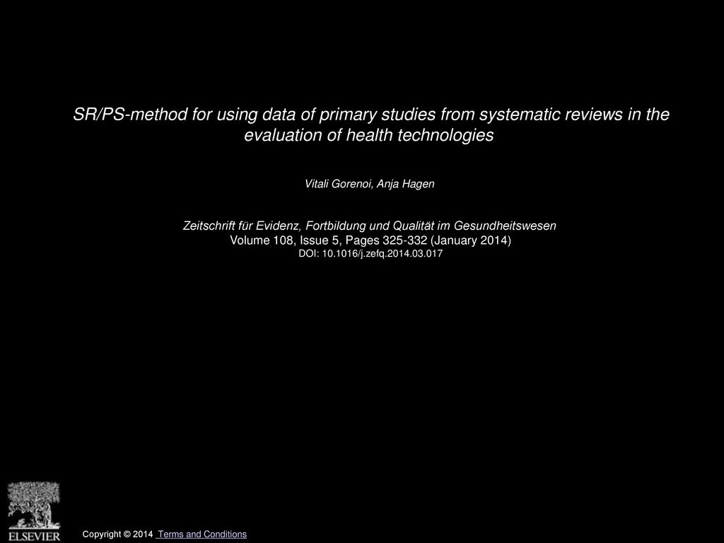 SR/PS-method for using data of primary studies from systematic reviews in the evaluation of health technologies