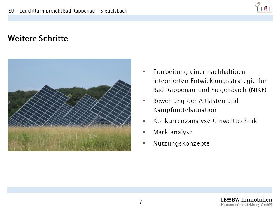 Weitere Schritte Erarbeitung einer nachhaltigen integrierten Entwicklungsstrategie für Bad Rappenau und Siegelsbach (NIKE)