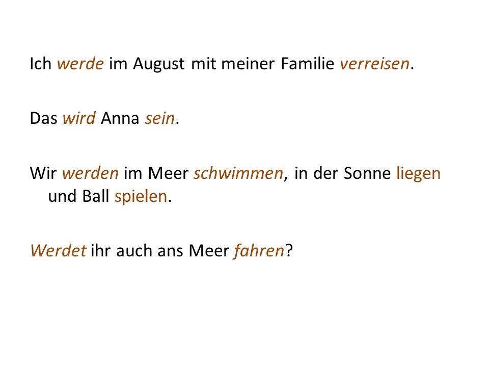 Ich werde im August mit meiner Familie verreisen. Das wird Anna sein