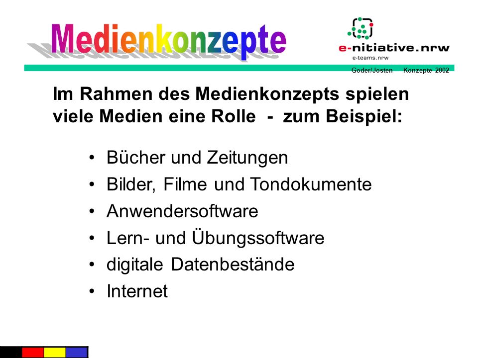 Medienkonzepte Im Rahmen des Medienkonzepts spielen viele Medien eine Rolle - zum Beispiel: Bücher und Zeitungen.
