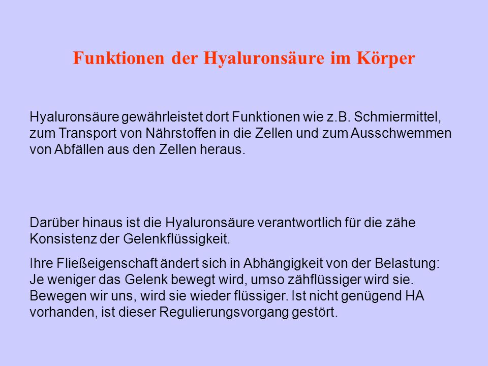 Funktionen der Hyaluronsäure im Körper