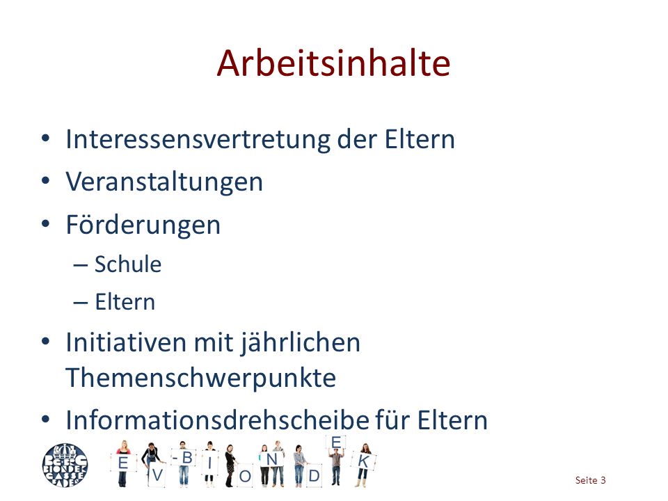 Arbeitsinhalte Interessensvertretung der Eltern Veranstaltungen