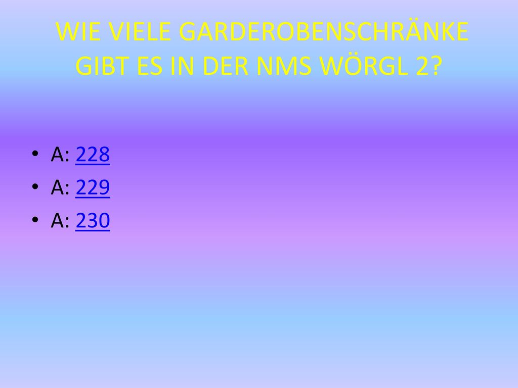 WIE VIELE GARDEROBENSCHRÄNKE GIBT ES IN DER NMS WÖRGL 2