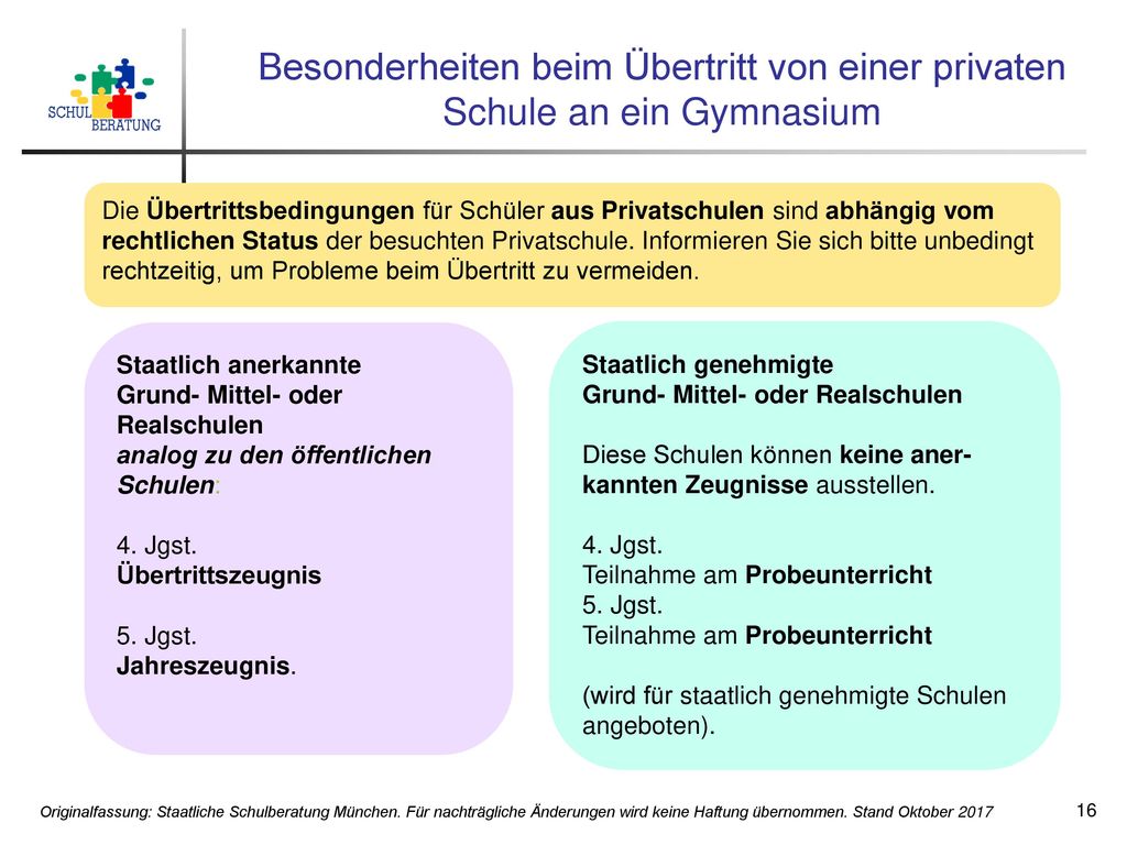 Besonderheiten beim Übertritt von einer privaten Schule an ein Gymnasium
