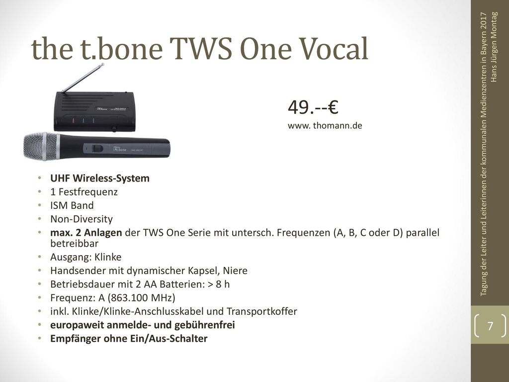 the t.bone TWS One Vocal 49.--€ UHF Wireless-System 1 Festfrequenz