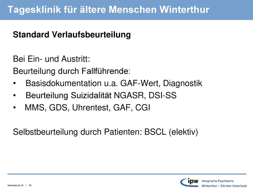 Tagesklinik für ältere Menschen Winterthur