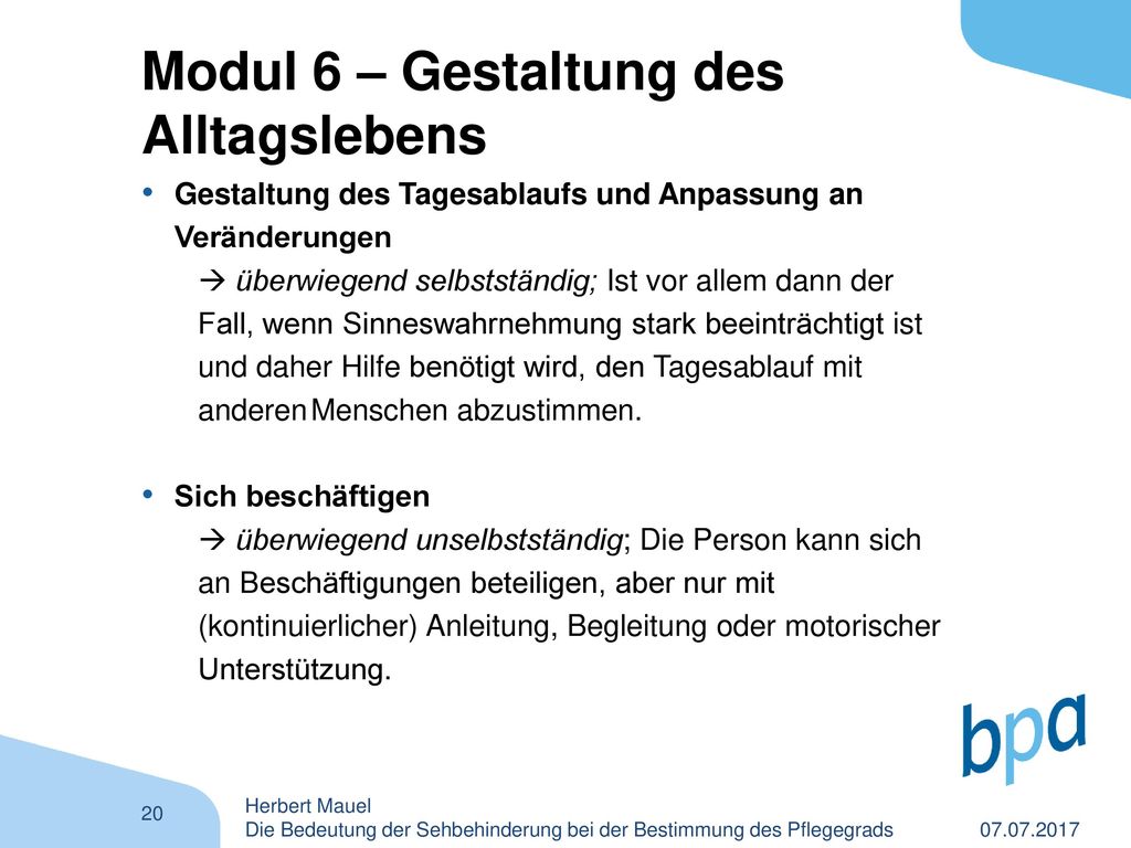 Modul 6 – Gestaltung des Alltagslebens