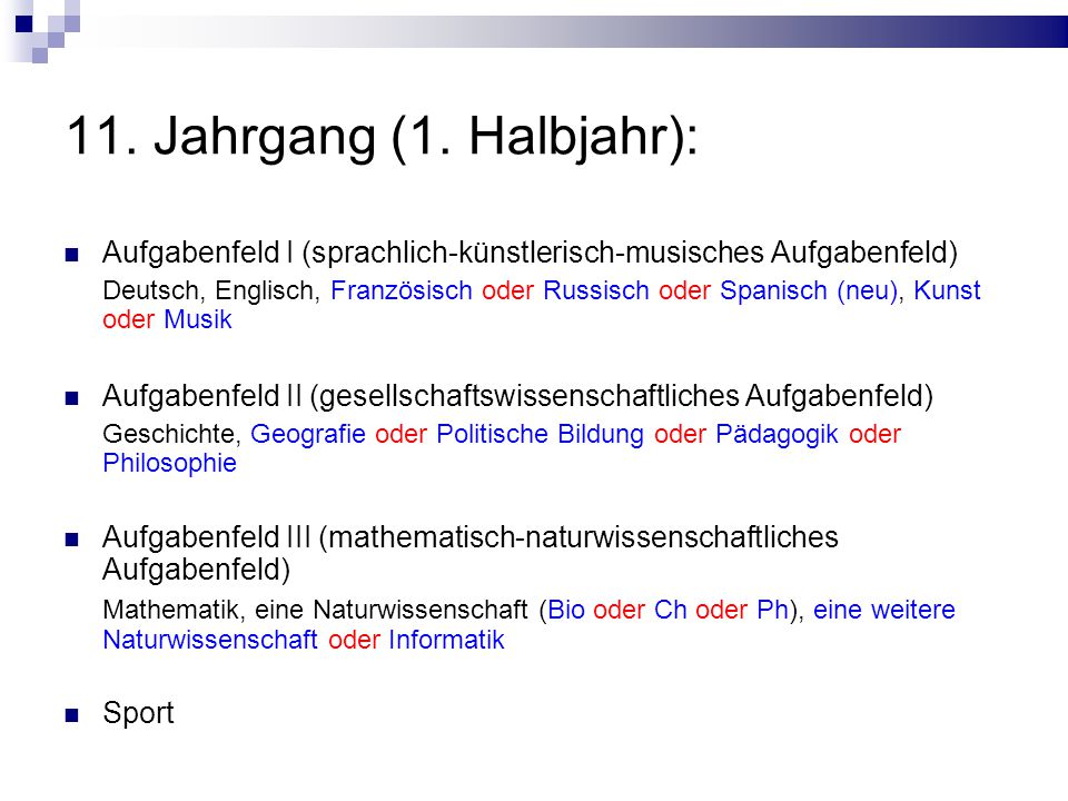 11. Jahrgang (1. Halbjahr): Aufgabenfeld I (sprachlich-künstlerisch-musisches Aufgabenfeld)