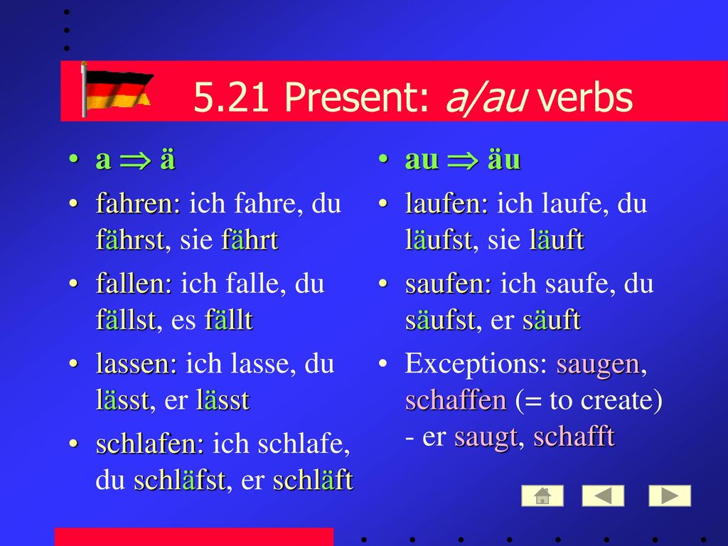5.21 Present: a/au verbs a  ä au  äu