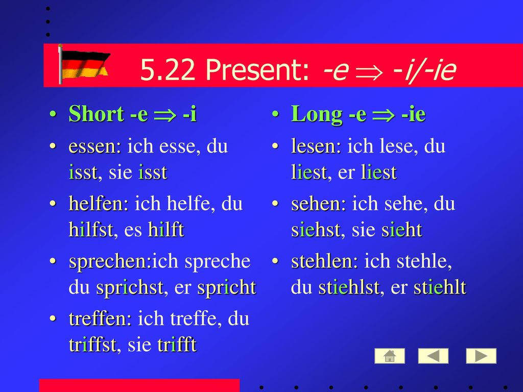5.22 Present: -e  -i/-ie Short -e  -i Long -e  -ie