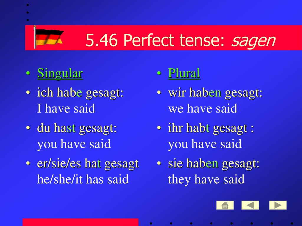 5.46 Perfect tense: sagen Singular ich habe gesagt: I have said