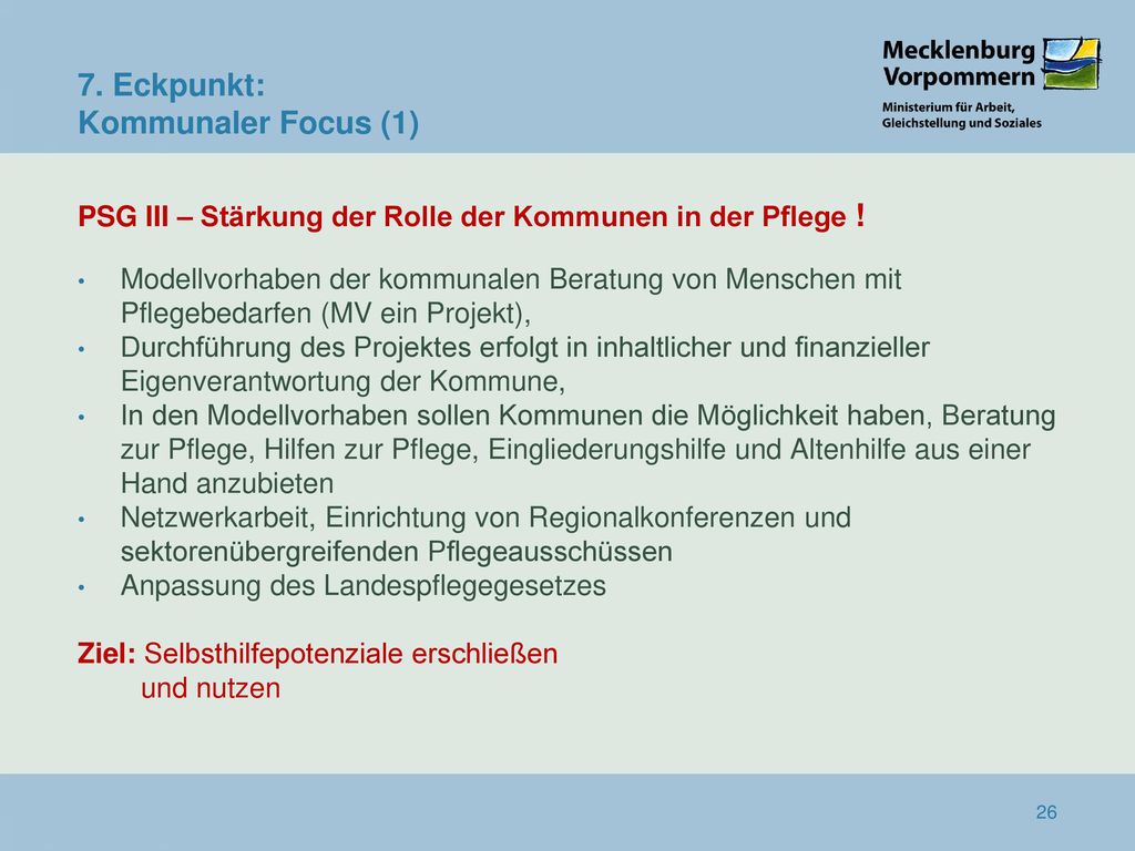 PSG III – Stärkung der Rolle der Kommunen in der Pflege !